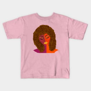 Purple and Orange Woman with Curly Natural Hair (White Background) Kids T-Shirt